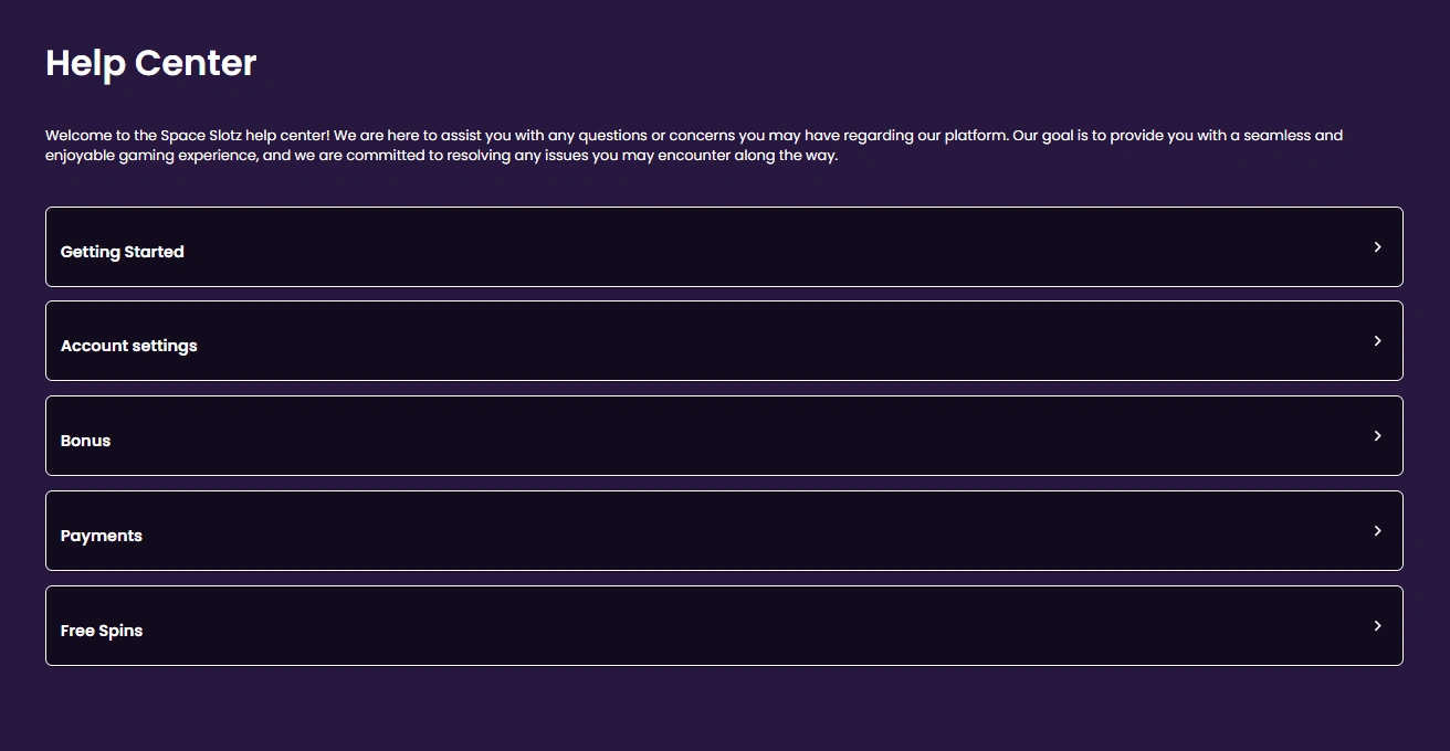 Space Slotz Casino Customer Support