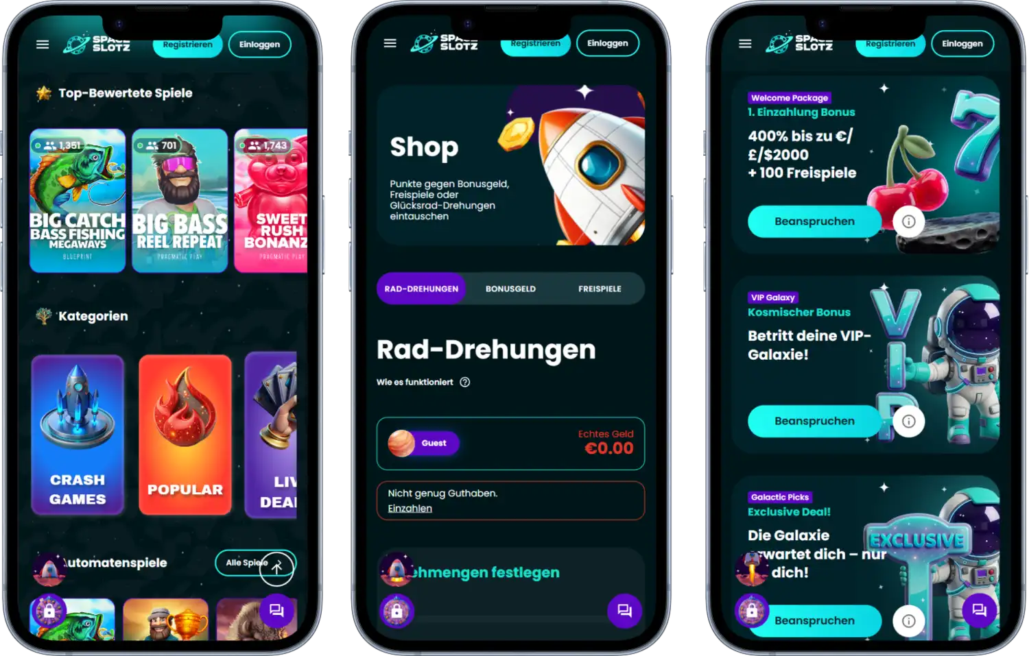 Space Slots Casino auf dem Mobilgerät