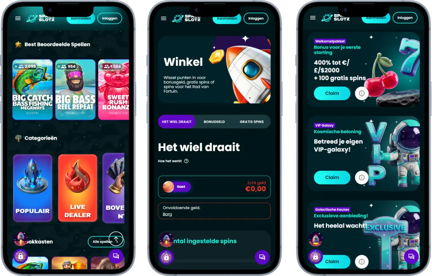 Space Slots Casino op mobiel